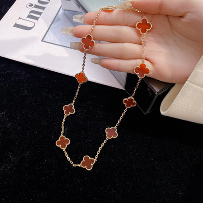 [Joyas Regalia] COLLAR DE CORNALINA CON 10 MOTIVOS DE TRÉBOLES