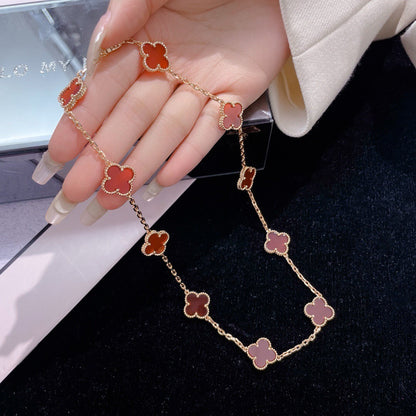 [Joyas Regalia] COLLAR DE CORNALINA CON 10 MOTIVOS DE TRÉBOLES