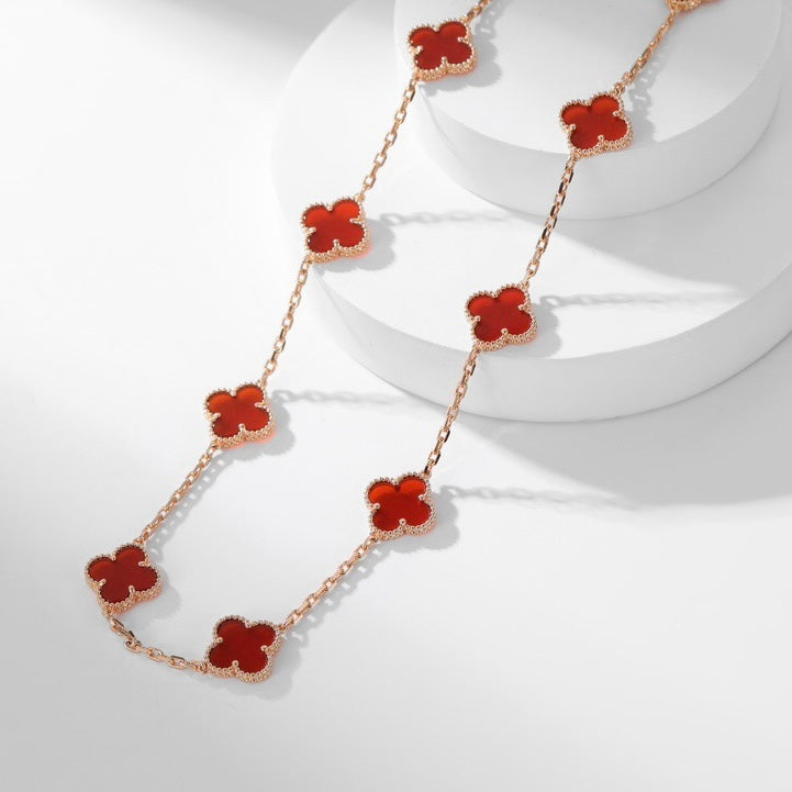 [Joyas Regalia] COLLAR DE CORNALINA CON 10 MOTIVOS DE TRÉBOLES