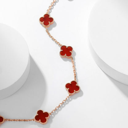 [Joyas Regalia] COLLAR DE CORNALINA CON 10 MOTIVOS DE TRÉBOLES