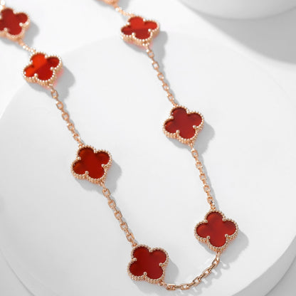 [Joyas Regalia] COLLAR DE CORNALINA CON 10 MOTIVOS DE TRÉBOLES