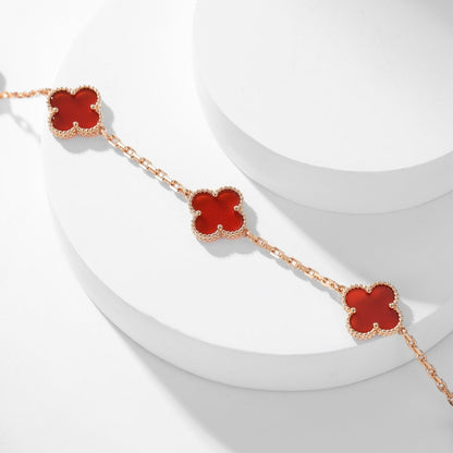 [Joyas Regalia] COLLAR DE CORNALINA CON 10 MOTIVOS DE TRÉBOLES