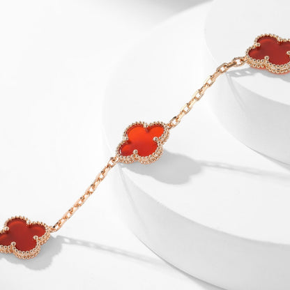 [Joyas Regalia] COLLAR DE CORNALINA CON 10 MOTIVOS DE TRÉBOLES