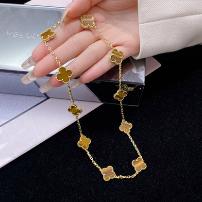 [Joyas Regalia] COLLAR DE OJO DE TIGRE CON 10 MOTIVOS DE TRÉBOLES