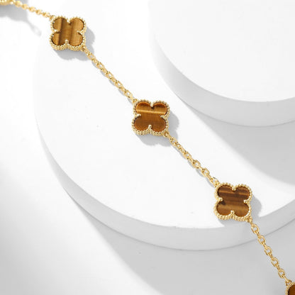 [Joyas Regalia] COLLAR DE OJO DE TIGRE CON 10 MOTIVOS DE TRÉBOLES