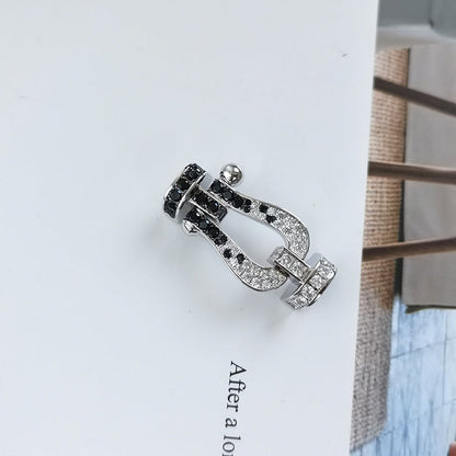 [Bijoux Regalia] BRACELET FORCE LARGE FER À CHEVAL NOIR BLANC DIAMANT OR ROSE