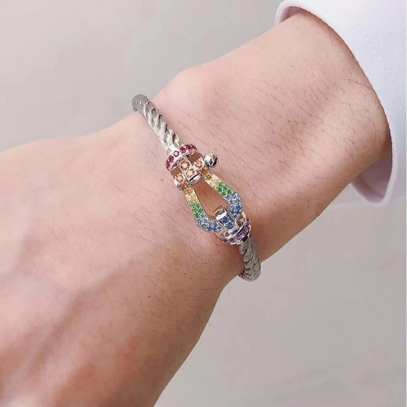 [Bijoux Regalia]BRACELET FORCE GRAND FER À CHEVAL COULEUR DIAMANT OR ROSE