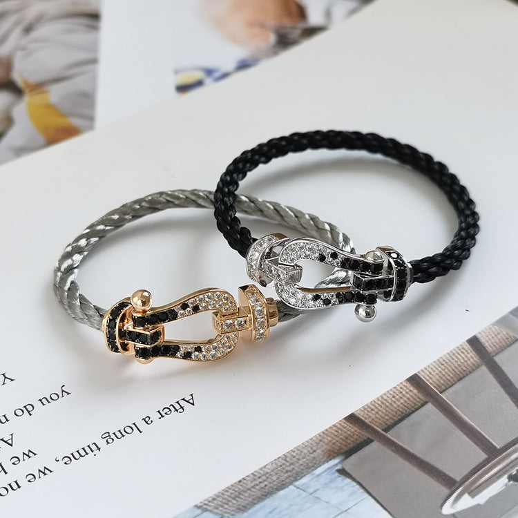 [Regalia jewelry]FORCE LARGE HORSESHOE BLACK WHITE DIAMOND BRACELET SILVER
