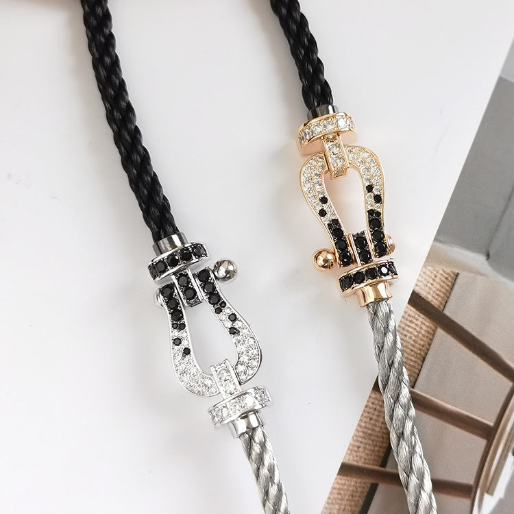 [Regalia jewelry]FORCE LARGE HORSESHOE BLACK WHITE DIAMOND BRACELET SILVER