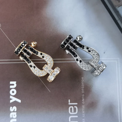 [Bijoux Regalia] BRACELET FORCE LARGE FER À CHEVAL NOIR BLANC DIAMANT OR ROSE