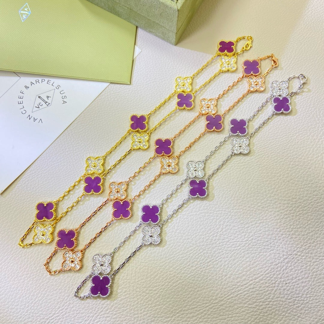[Joyas Regalia] COLLAR DE DIAMANTES PÚRPURA VIOLETA CON 10 MOTIVOS DE TRÉBOL