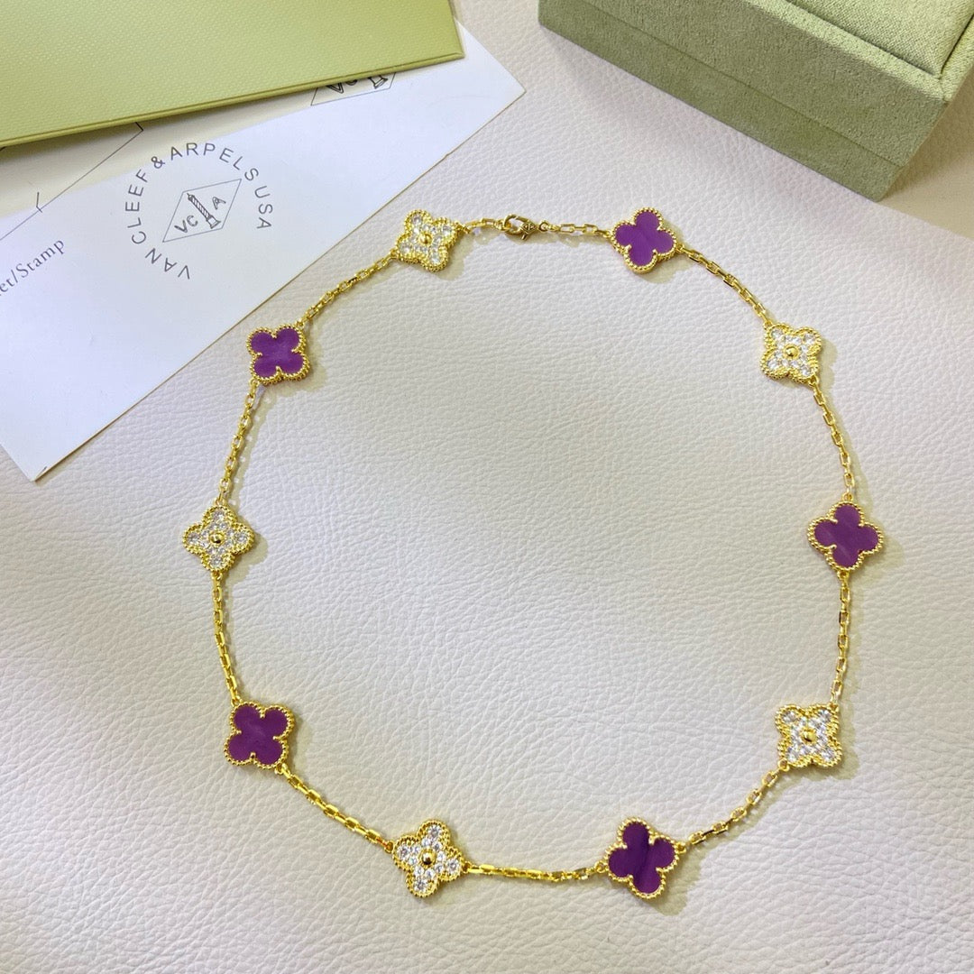 [Joyas Regalia] COLLAR DE DIAMANTES PÚRPURA VIOLETA CON 10 MOTIVOS DE TRÉBOL