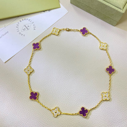 [Joyas Regalia] COLLAR DE DIAMANTES PÚRPURA VIOLETA CON 10 MOTIVOS DE TRÉBOL