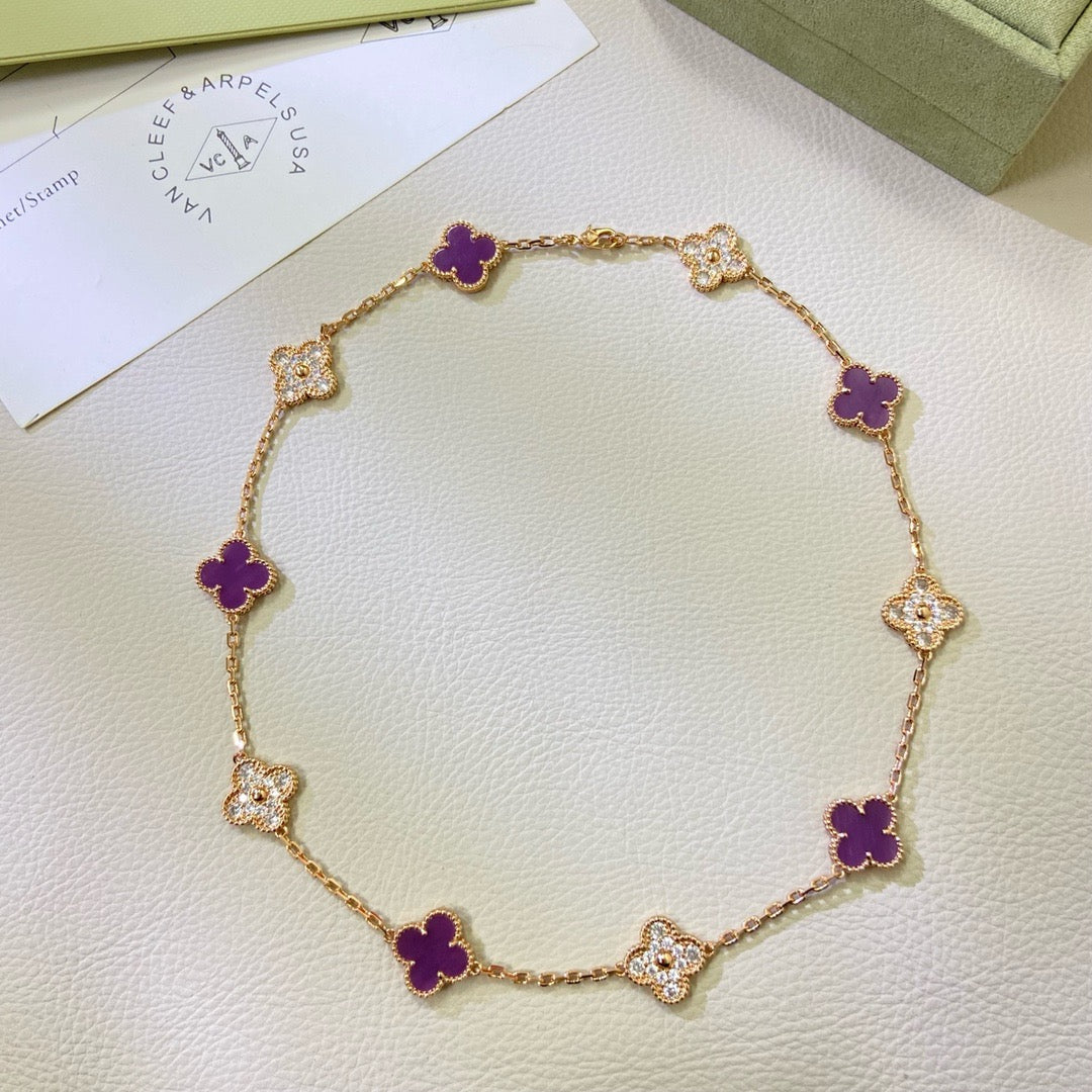[Joyas Regalia] COLLAR DE DIAMANTES PÚRPURA VIOLETA CON 10 MOTIVOS DE TRÉBOL