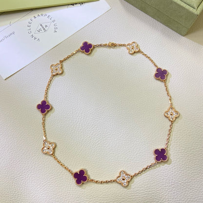 [Joyas Regalia] COLLAR DE DIAMANTES PÚRPURA VIOLETA CON 10 MOTIVOS DE TRÉBOL