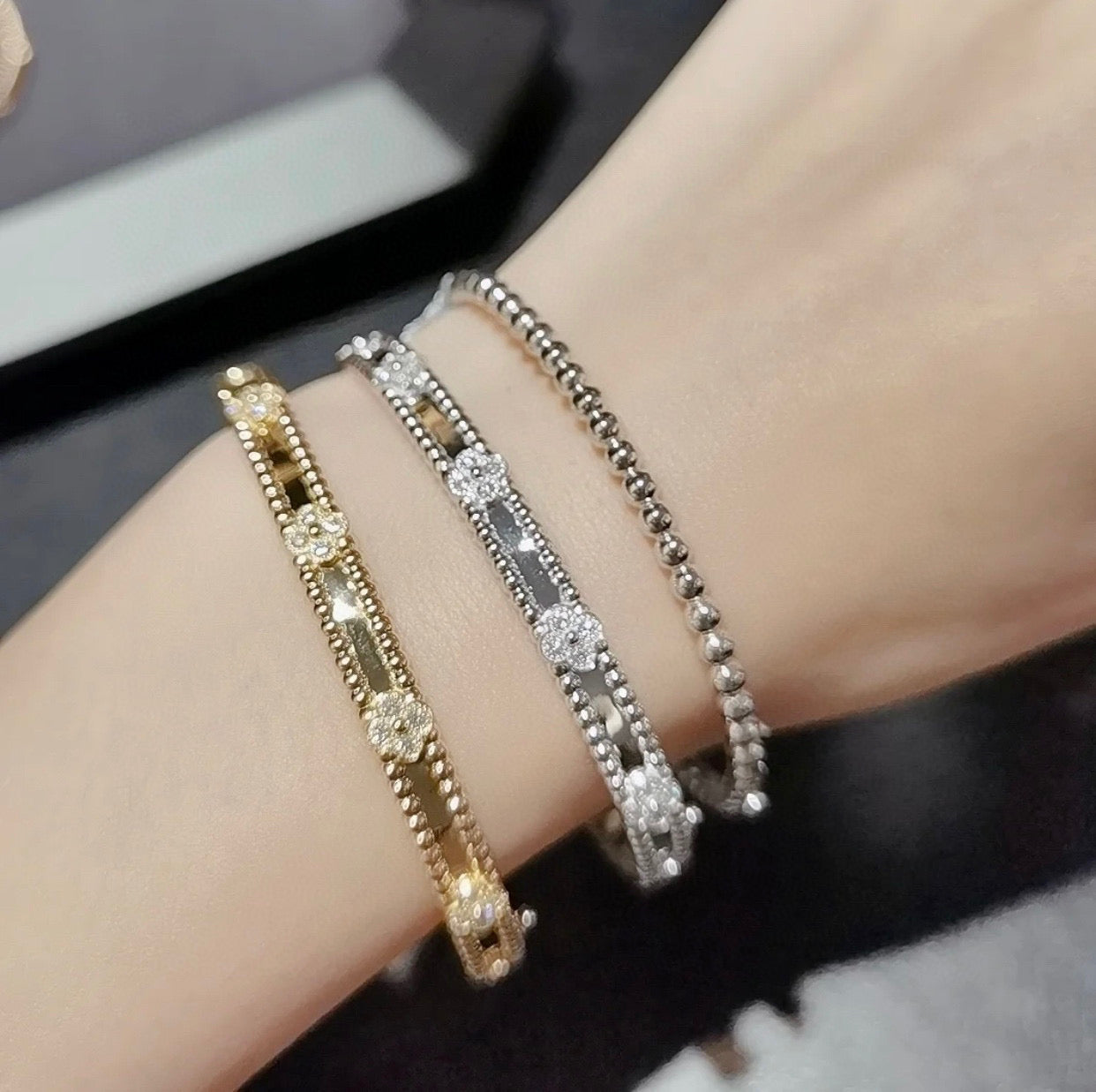 [Joyas Regalia]Pulsera de trébol con diamantes de 4 mm