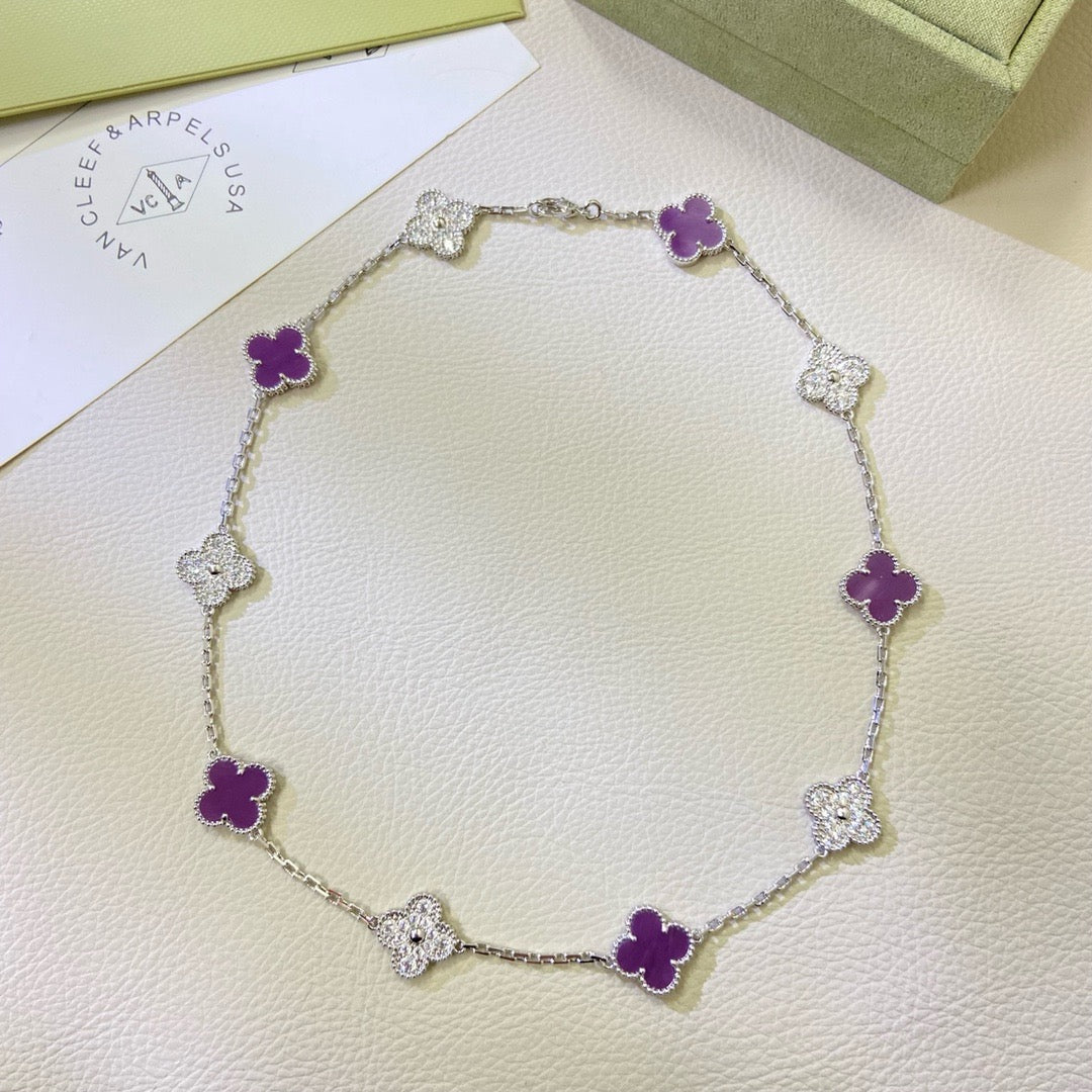 [Joyas Regalia] COLLAR DE DIAMANTES PÚRPURA VIOLETA CON 10 MOTIVOS DE TRÉBOL