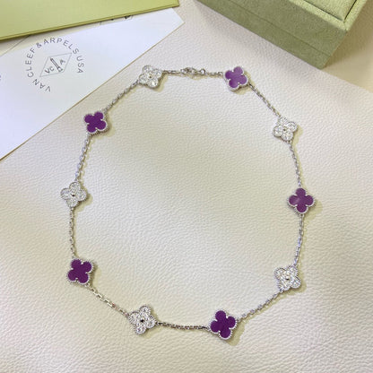 [Joyas Regalia] COLLAR DE DIAMANTES PÚRPURA VIOLETA CON 10 MOTIVOS DE TRÉBOL