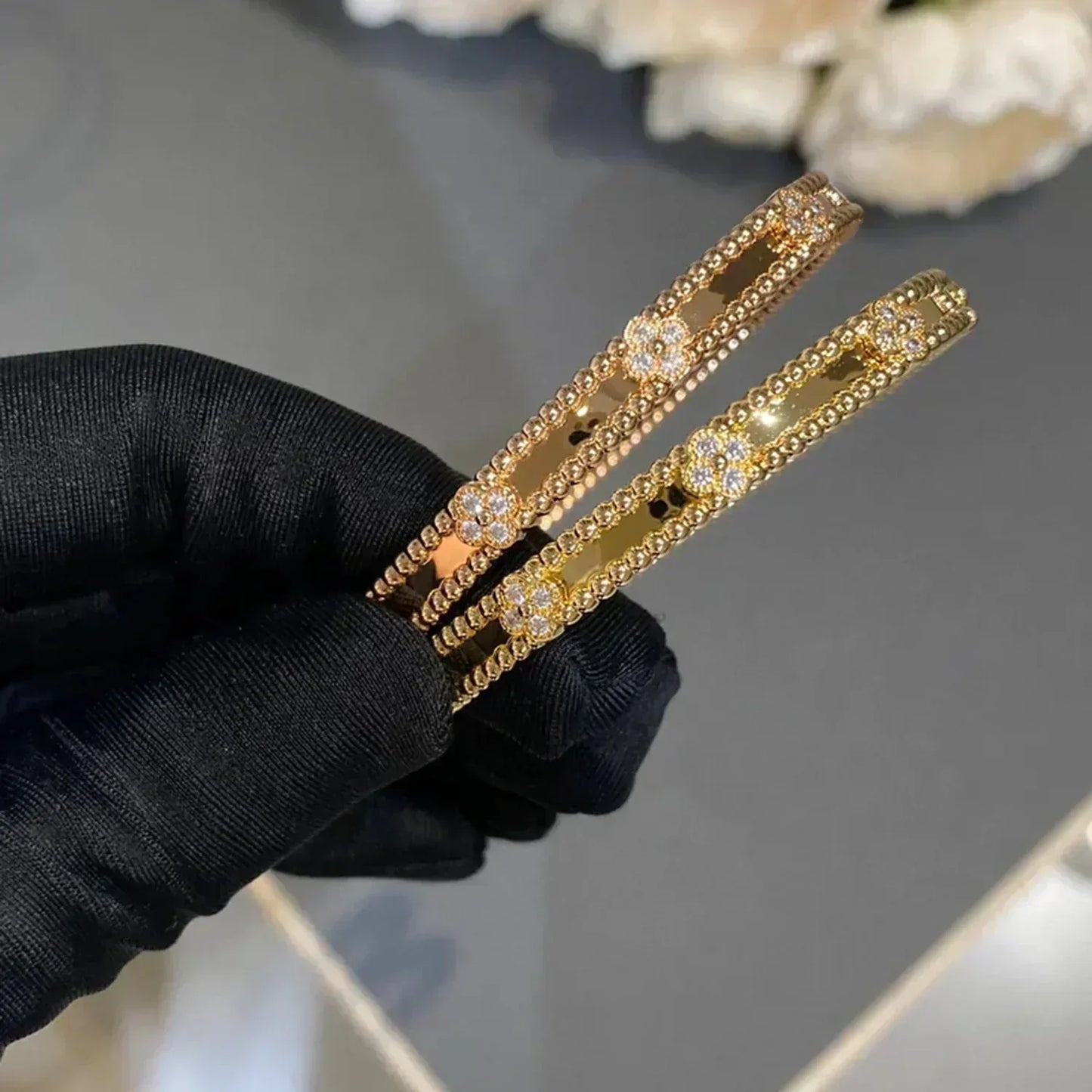 [Joyas Regalia]Pulsera de trébol con diamantes de 4 mm