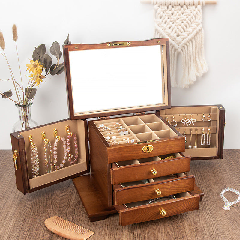 CAJA DE ALMACENAMIENTO DE JOYERÍA CAJA DE JOYERÍA DE MADERA DE GRAN CAPACIDAD MULTICAPA