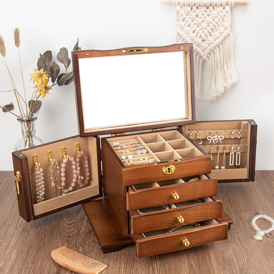 CAJA DE ALMACENAMIENTO DE JOYERÍA CAJA DE JOYERÍA DE MADERA DE GRAN CAPACIDAD MULTICAPA