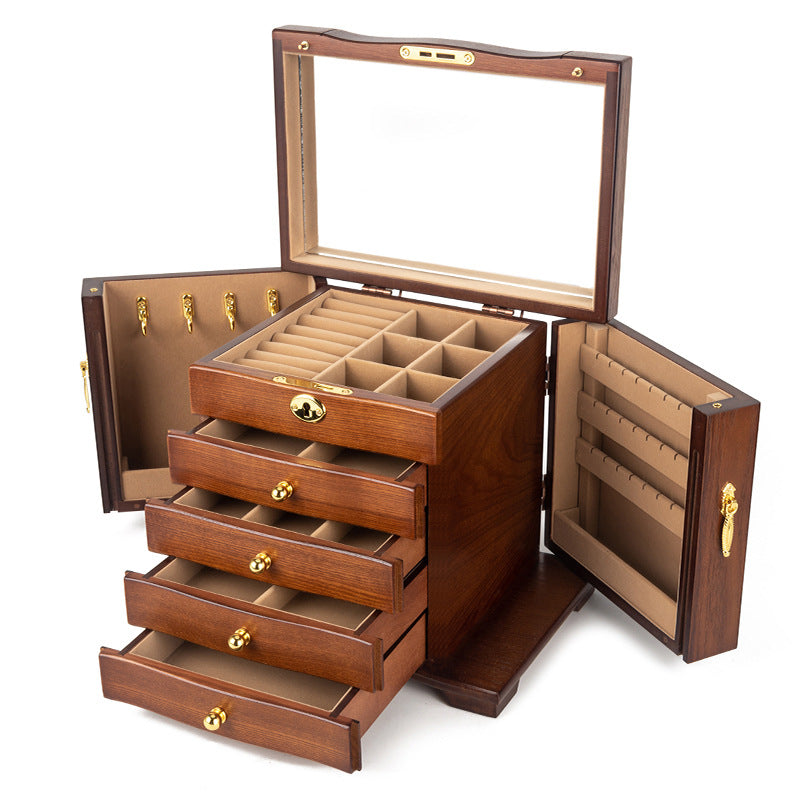 CAJA DE ALMACENAMIENTO DE JOYERÍA CAJA DE JOYERÍA DE MADERA DE GRAN CAPACIDAD MULTICAPA