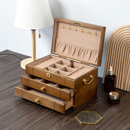 JOYERO RETRO DE MADERA MACIZA CON CERRADURA