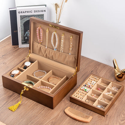 CAJA DE ALMACENAMIENTO PARA JOYERÍA CON CERRADURA RETRO DE MADERA MACIZA