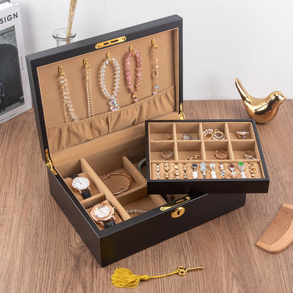 CAJA DE ALMACENAMIENTO PARA JOYERÍA CON CERRADURA RETRO DE MADERA MACIZA