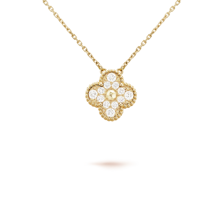 [Joyas Regalia] COLLAR DE FLOR ÚNICA DE TRÉBOL DE 15 MM CON DIAMANTES
