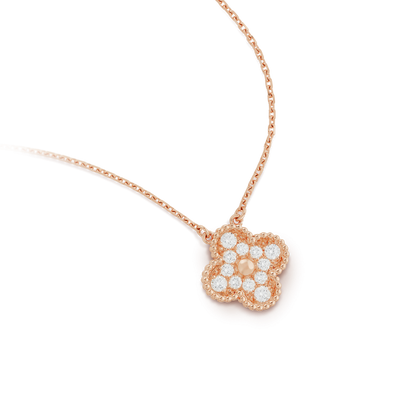 [Joyas Regalia] COLLAR DE FLOR ÚNICA DE TRÉBOL DE 15 MM CON DIAMANTES