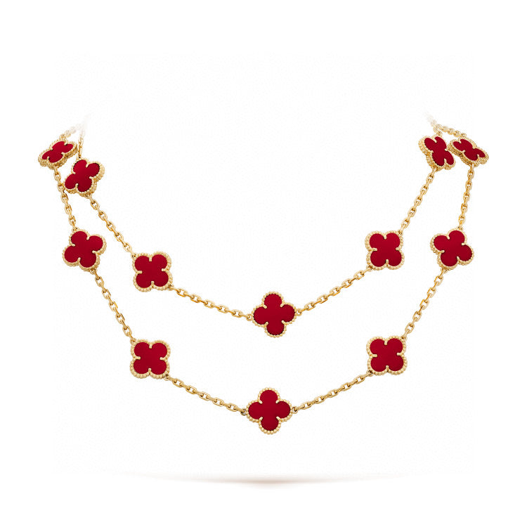 [Joyas Regalia] COLLAR DE CORNALINA CON 20 MOTIVOS DE TRÉBOL
