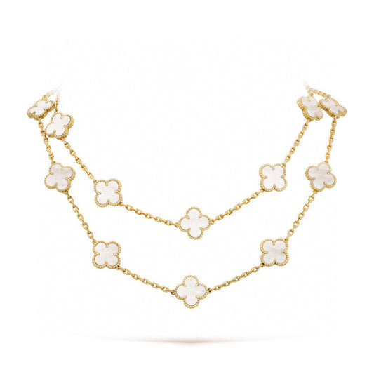 [Joyas Regalia] COLLAR DE TRAPEADORA BLANCA CON 20 MOTIVOS DE TRÉBOL