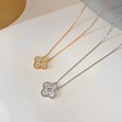[Joyas Regalia] COLLAR DE FLOR ÚNICA DE TRÉBOL DE 15 MM CON DIAMANTES