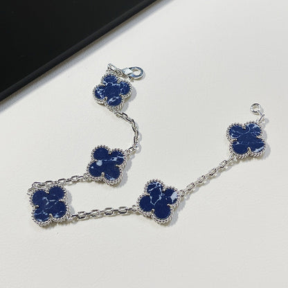 [Bijoux Regalia]BRACELET EN ARGENT PIETERSITE À 5 MOTIFS TRÈFLE 