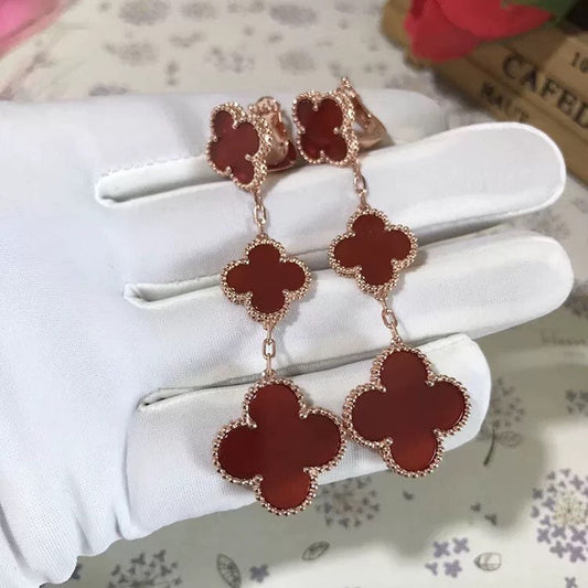 [Joyas Regalia] PENDIENTES DE COLECCIÓN DE CORNALINA CON 3 MOTIVOS DE TRÉBOL