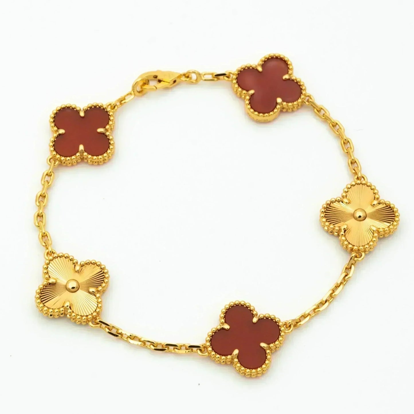[Bijoux Regalia]BRACELET EN OR CORNALINE À 5 MOTIFS TRÈFLE 