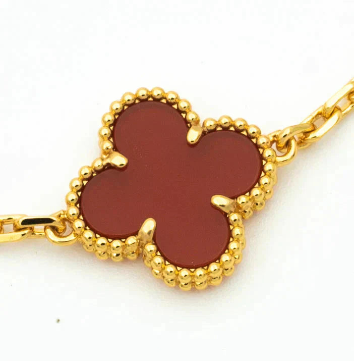 [Bijoux Regalia]BRACELET EN OR CORNALINE À 5 MOTIFS TRÈFLE 