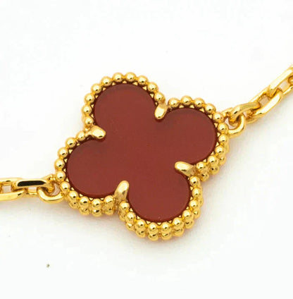 [Bijoux Regalia]BRACELET EN OR CORNALINE À 5 MOTIFS TRÈFLE 