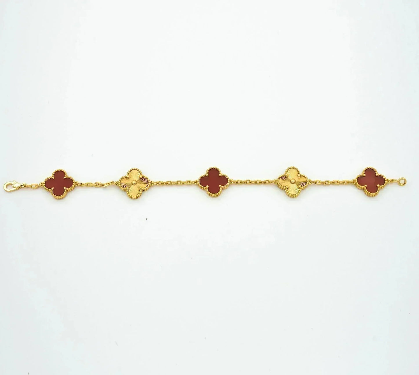 [Bijoux Regalia]BRACELET EN OR CORNALINE À 5 MOTIFS TRÈFLE 