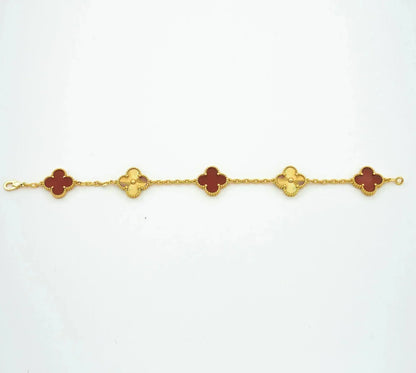 [Bijoux Regalia]BRACELET EN OR CORNALINE À 5 MOTIFS TRÈFLE 