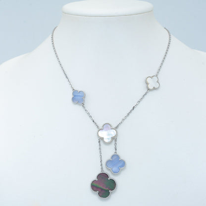 [Bijoux Regalia] COLLIER EN CALCÉDOINE ET NACRE TRÈFLE ARGENT 6 MOTIFS 