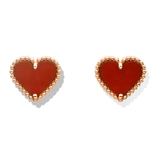 [Bijoux Regalia]Boucles d'oreilles clous en cornaline en forme de cœur