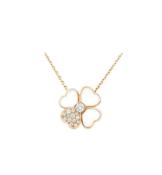 [Joyas Regalia] COLLAR DE ORO ROSA CON DIAMANTES Y TRÉBOL