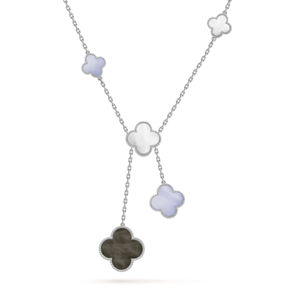 [Bijoux Regalia] COLLIER EN CALCÉDOINE ET NACRE TRÈFLE ARGENT 6 MOTIFS 