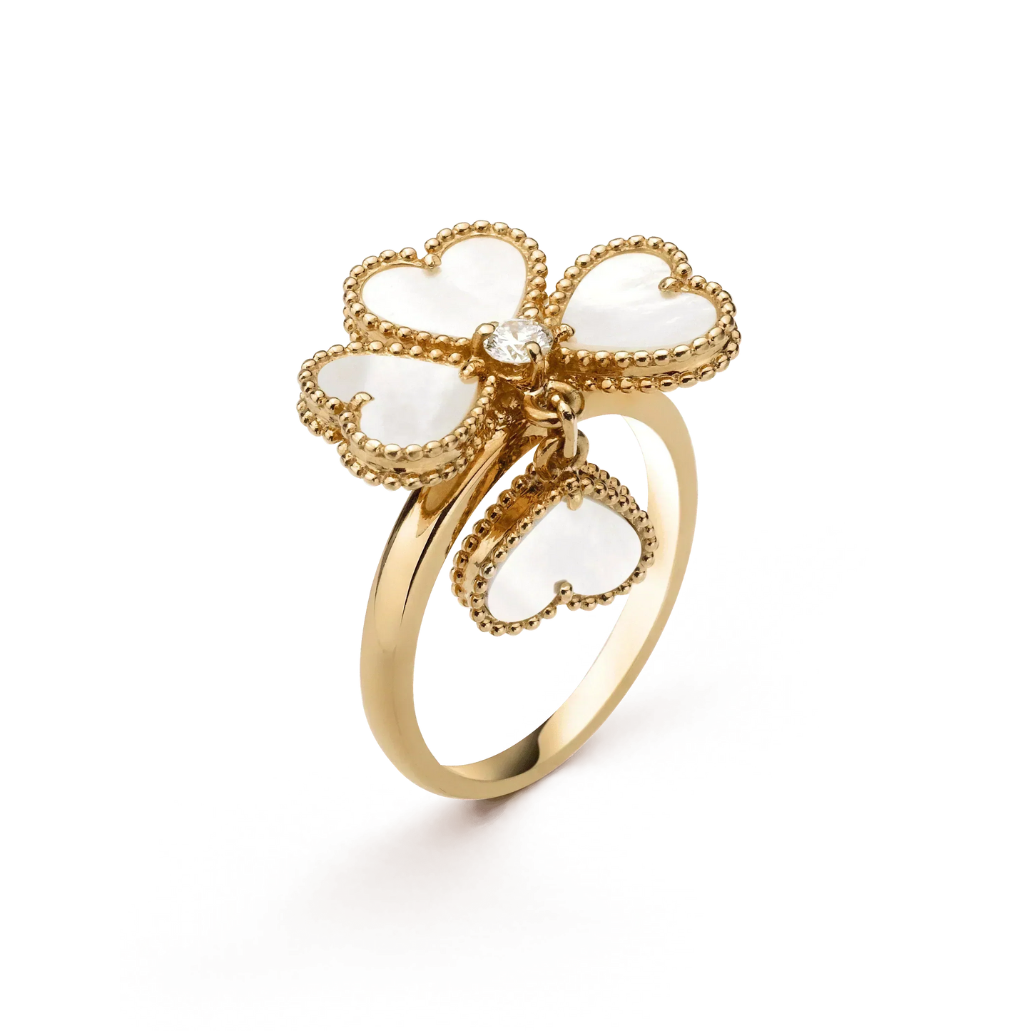 [Joyas Regalia] ANILLO DE TRÉBOL DE MOLINO CON TRAPEADOR BLANCO