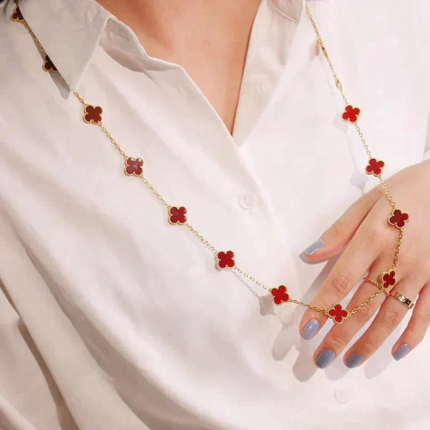 [Joyas Regalia] COLLAR DE CORNALINA CON 20 MOTIVOS DE TRÉBOL
