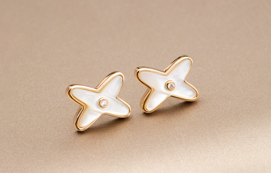 [Bijoux Regalia]Boucles d'oreilles Jeux de Nacre Blanche Or Rose Diamant