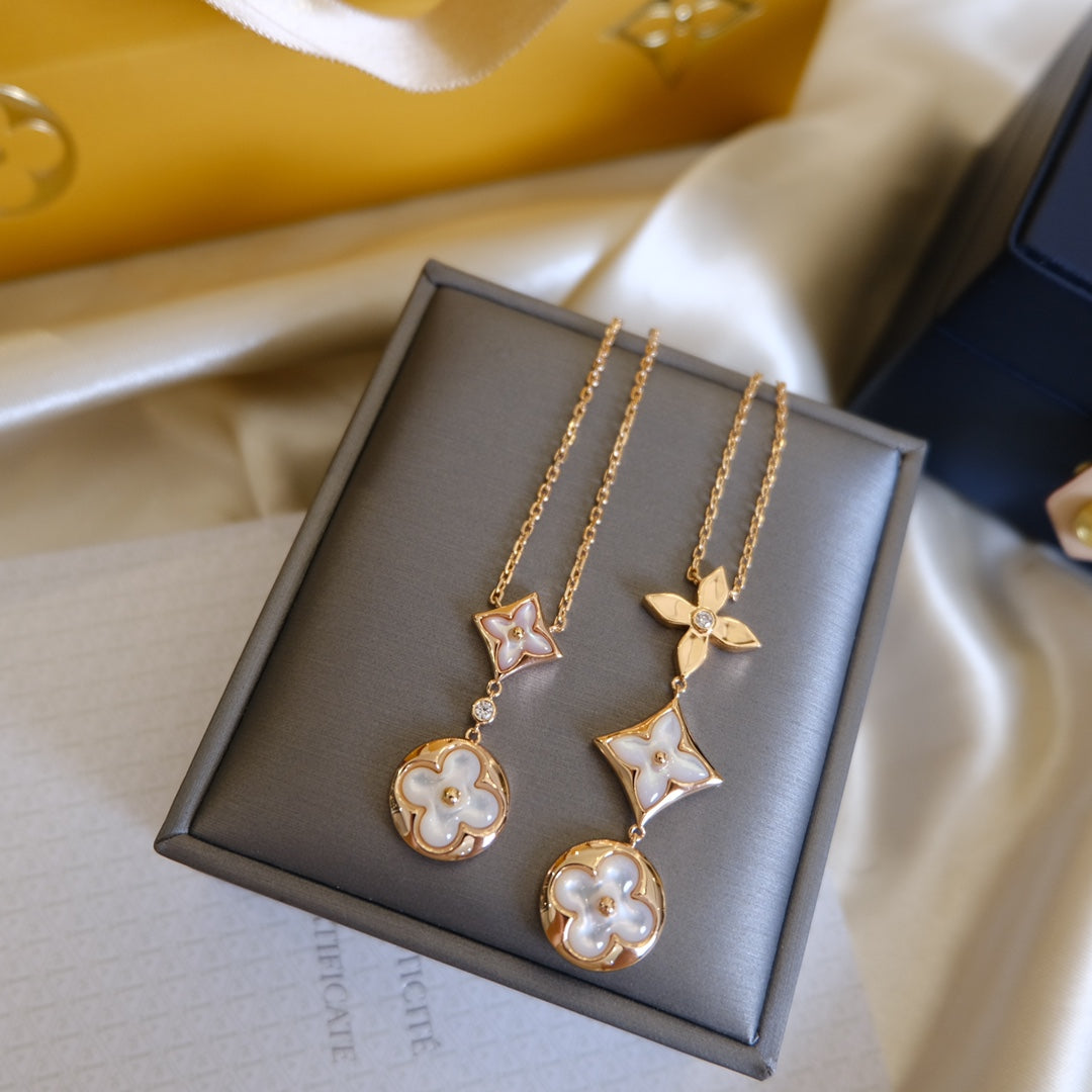 [Bijoux Regalia] COLLIER LARIAT COLOR BLOSSOM OR ROSE NACRE BLANCHE ET DIAMANT