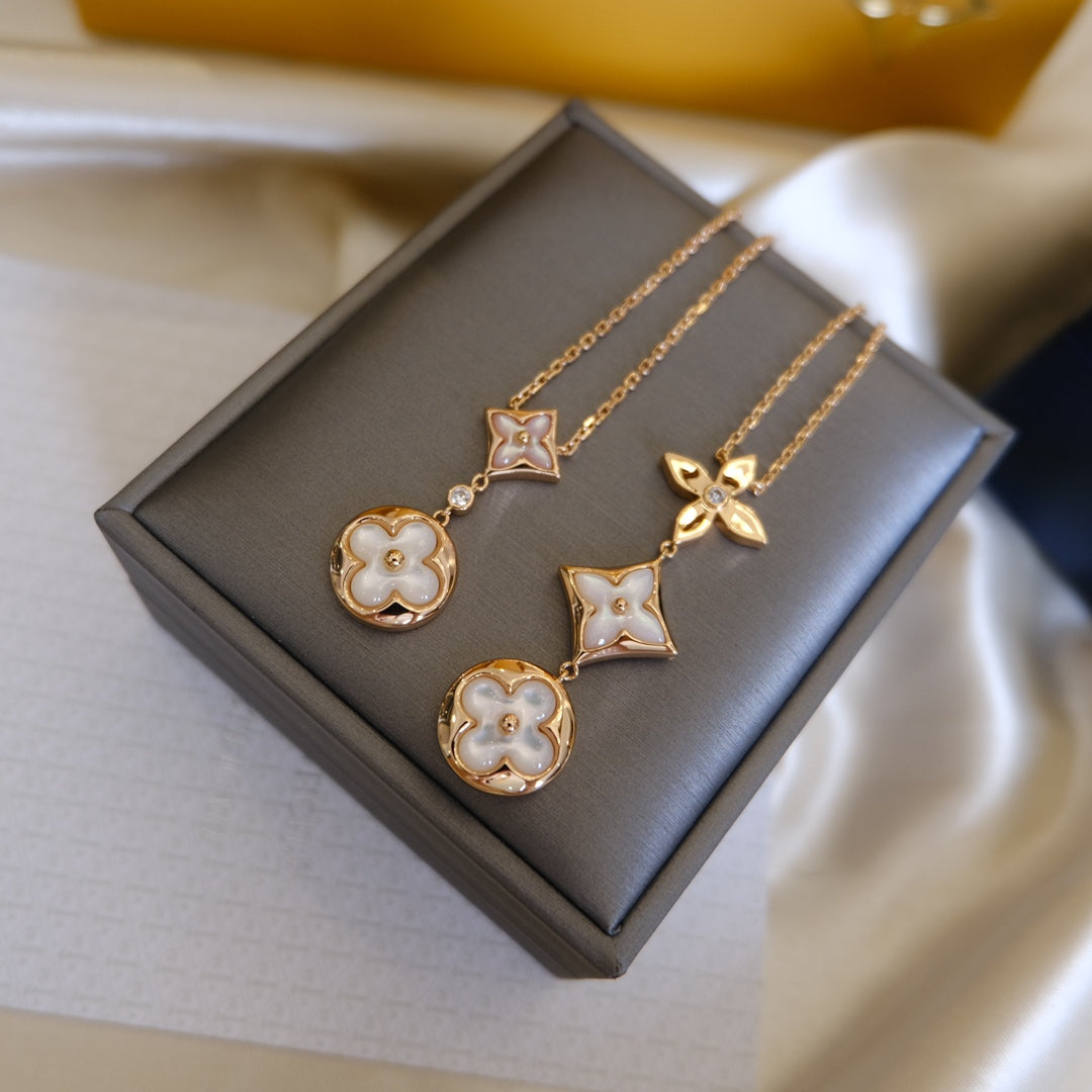 [Bijoux Regalia] COLLIER LARIAT COLOR BLOSSOM OR ROSE NACRE BLANCHE ET DIAMANT